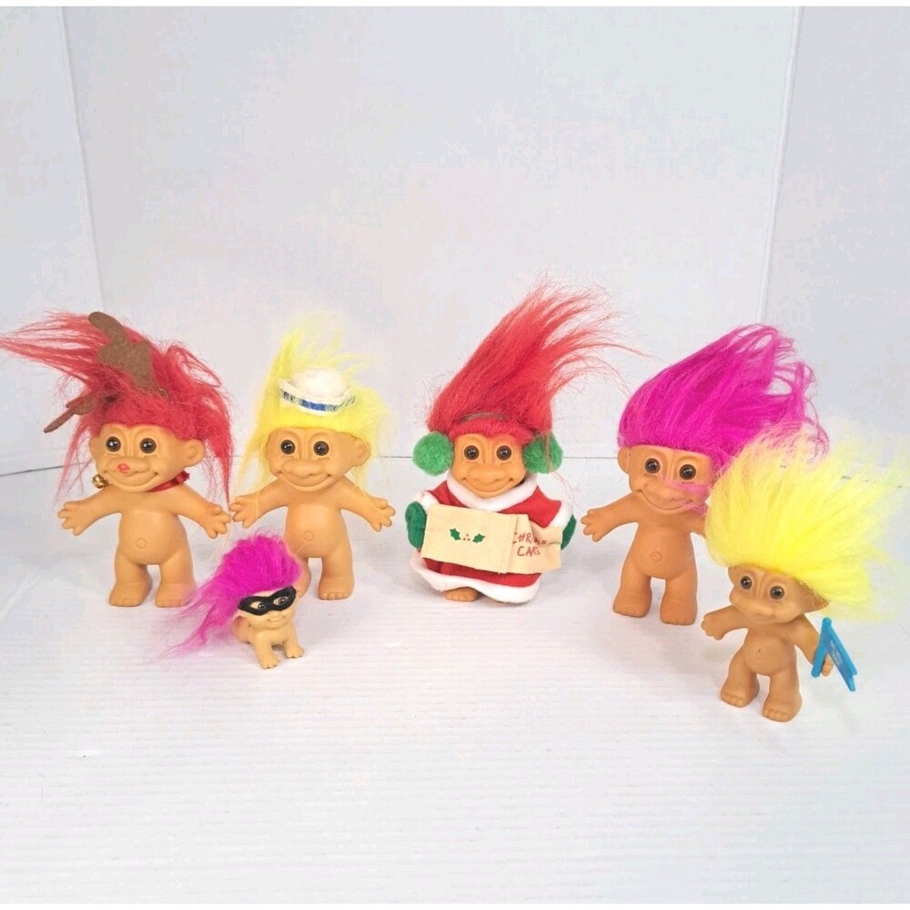 Russ Troll Dolls Lot (6) Pink Red Yellow Baby Christmas Get Well Soon 90s 5" Vtg